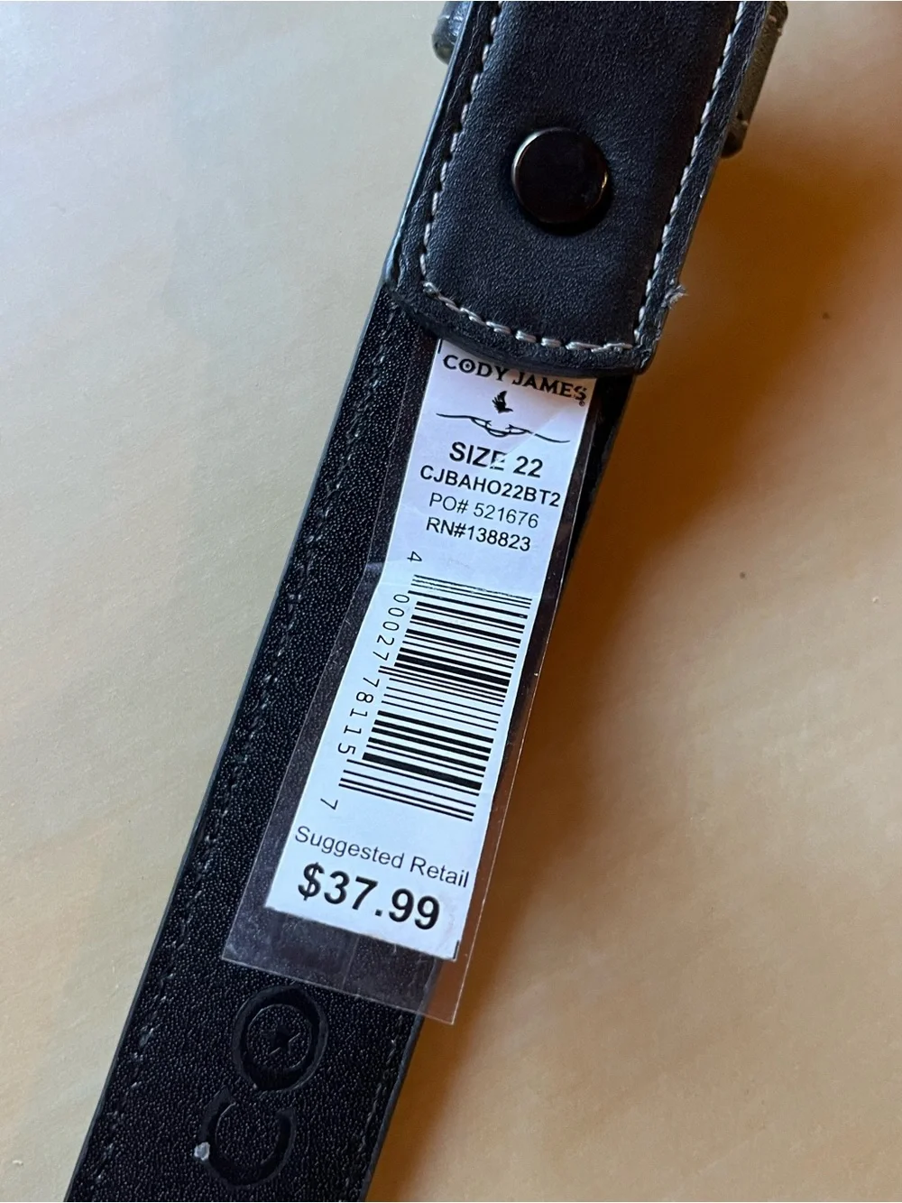 Cody James Boys Black Leather Western Belt Size 22 NWT
